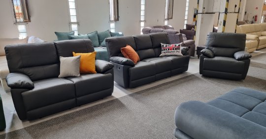 ZOÉ 3+2+1szem. kanapék, ülőgarnitúra | FEKETE Bőr 5 db TV relax üléssel 